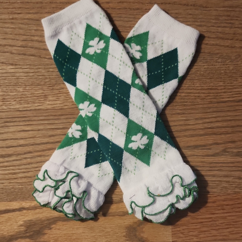 Long Green and White Argyle Casual Socks